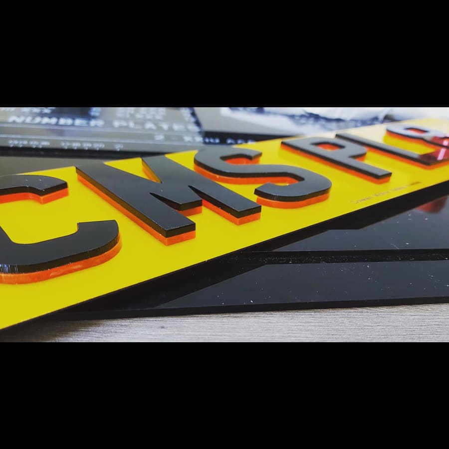 4D Neon Red number plate